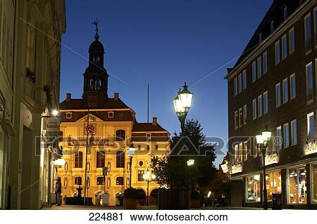Government building lit up at night, Luneburg, Lower Saxony, Germany View Large Photo Image Stock Image - Government building lit up at night, Luneburg, Lower Saxony, Germany . Fotosearch