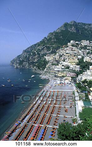 Stock Photo - High angle view of beach, Amalfi, Italy . Fotosearch