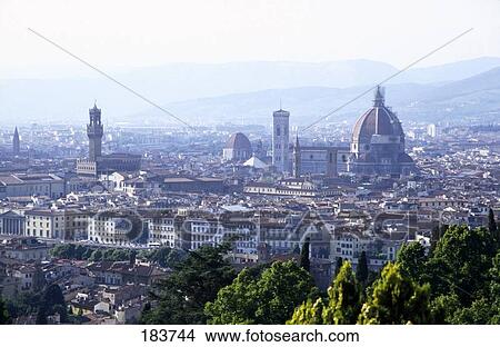 High angle view of city viewed from Santa Maria del Fiore Cathedral, Campanile, Florence, Tuscany, Italy View Large Photo Image Picture - High angle view of city viewed from Santa Maria del Fiore Cathedral, Campanile, Florence, Tuscany, Italy . Fotosearch