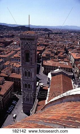 High angle view of city viewed from Santa Maria del Fiore Cathedral, Campanile, Florence, Tuscany, Italy View Large Photo Image Stock Image - High angle view of city viewed from Santa Maria del Fiore Cathedral, Campanile, Florence, Tuscany, Italy . Fotosearch