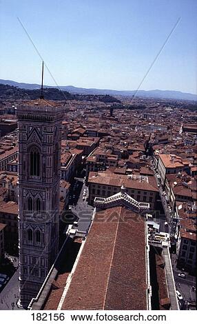 High angle view of city viewed from Santa Maria del Fiore Cathedral, Campanile, Florence, Tuscany, Italy View Large Photo Image Stock Photograph - High angle view of city viewed from Santa Maria del Fiore Cathedral, Campanile, Florence, Tuscany, Italy . Fotosearch