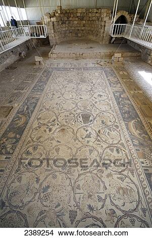 High angle view of fresco on floor, Um Er-Rasas, Jordan View Large Photo Image Picture - High angle view of fresco on floor, Um Er-Rasas, Jordan . Fotosearch