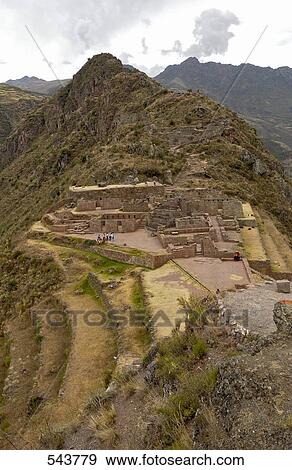 Stock Photo - High angle view of old ruins, Inca Ruins, Machu Picchu, Cusco Region, Peru . Fotosearch