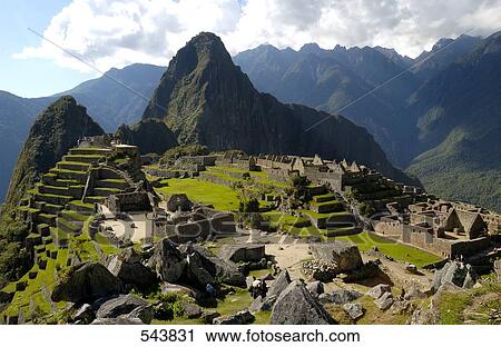 High angle view of old ruins on mountain, Inca Ruins, Machu Picchu, Cusco Region, Peru View Large Photo Image Stock Image - High angle view of old ruins on mountain, Inca Ruins, Machu Picchu, Cusco Region, Peru . Fotosearch