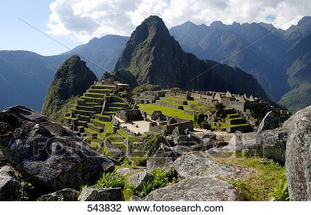 High angle view of old ruins on mountain, Inca Ruins, Machu Picchu, Cusco Region, Peru View Large Photo Image Stock Image - High angle view of old ruins on mountain, Inca Ruins, Machu Picchu, Cusco Region, Peru . Fotosearch