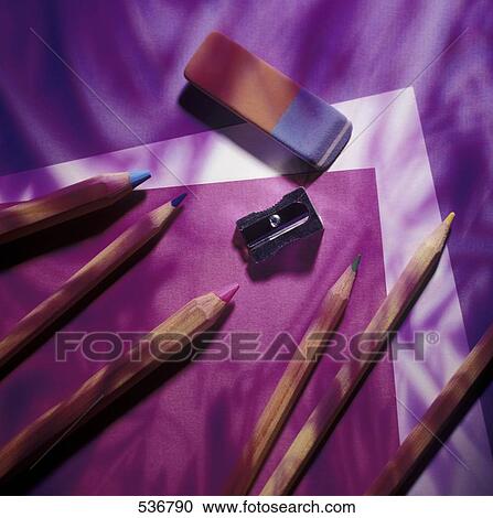 High angle view of pencil sharpener and colored pencils View Large Photo Image Stock Image - High angle view of pencil sharpener and colored pencils . Fotosearch