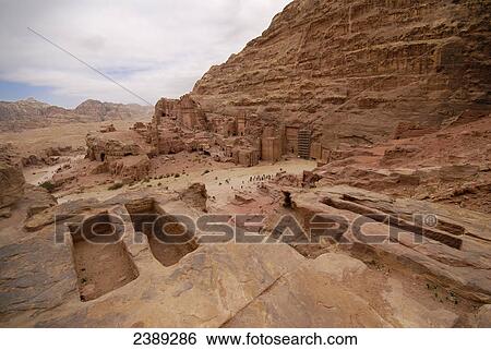 High angle view of tourists at archeological site, Petra, Wadi Musa, Jordan View Large Photo Image Stock Photograph - High angle view of tourists at archeological site, Petra, Wadi Musa, Jordan . Fotosearch