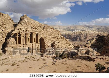 High angle view of tourists in front of monastery, Petra, Wadi Musa, Jordan View Large Photo Image Stock Photo - High angle view of tourists in front of monastery, Petra, Wadi Musa, Jordan . Fotosearch