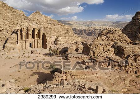 High angle view of tourists in front of monastery, Petra, Wadi Musa, Jordan View Large Photo Image Stock Photo - High angle view of tourists in front of monastery, Petra, Wadi Musa, Jordan . Fotosearch
