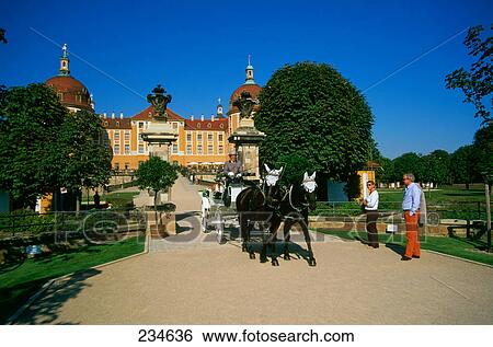 Horse carriage in front of castle, Schloss Moritzburg, Moritzburg, Saxony, Germany View Large Photo Image Stock Photograph - Horse carriage in front of castle, Schloss Moritzburg, Moritzburg, Saxony, Germany . Fotosearch