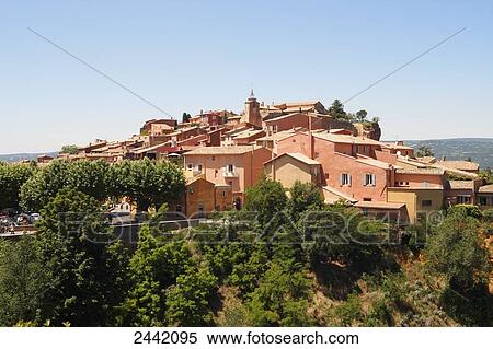 Stock Photography - Houses in town, Luberon, Vaucluse, Provence-Alpes-Cote D'azur, France . Fotosearch