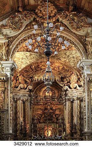 Stock Image - Interior of the Santo Antonio Church, Tiradentes, Minas Gerais, Brazil . Fotosearch