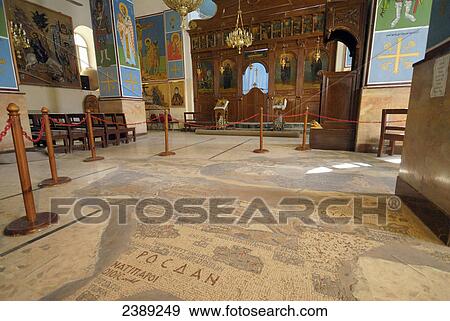 Stock Photo - Interiors of basilica, St. George's Basilica, Madaba, Jordan . Fotosearch