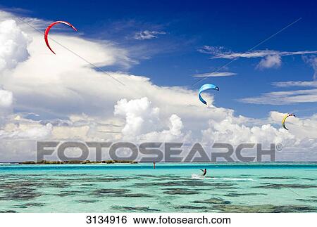 Kite surfer, Moorea, French Polynesia View Large Photo Image Stock Photograph - Kite surfer, Moorea, French Polynesia . Fotosearch