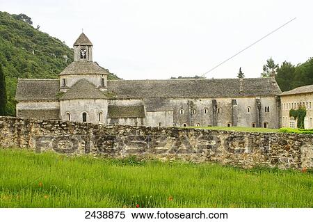 Stock Photography - Lavender field in front of abbey, Senanque Abbey, Vaucluse, Provence-Alpes-Cote d'Azur, France . Fotosearch