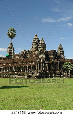 Stock Image - Lawn in front of old ruins temple, Angkor Wat, Cambodia . Fotosearch