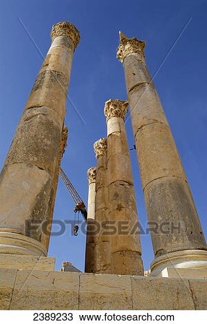 Low angle view of old ruins of columns, Jarash, Jordan View Large Photo Image Stock Image - Low angle view of old ruins of columns, Jarash, Jordan . Fotosearch