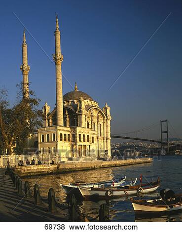 Stock Photo - Mosque at waterfront, Ortakoey Mosque, Besiktas, Istanbul, Turkey . Fotosearch