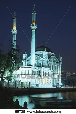 Mosque lit up at night against dark sky, Ortakoy Mosque, Istanbul, Turkey View Large Photo Image Stock Photography - Mosque lit up at night against dark sky, Ortakoy Mosque, Istanbul, Turkey . Fotosearch