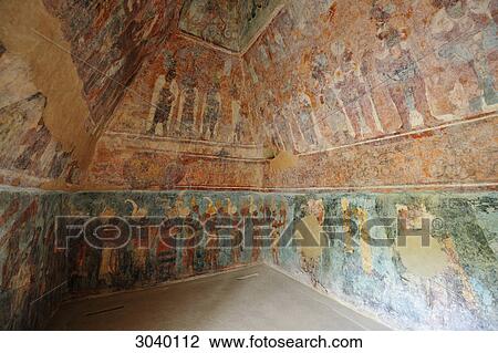 Stock Image - Mural paintings at the Maya ruin site of Bonampak, Chiapas, Mexico . Fotosearch