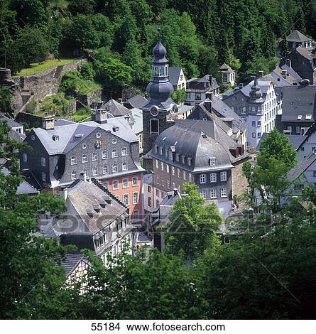 Old buildings in town, Rotes Rathaus, Monschau, Ruhr, North Rhine-Westphalia, Germany View Large Photo Image Picture - Old buildings in town, Rotes Rathaus, Monschau, Ruhr, North Rhine-Westphalia, Germany . Fotosearch