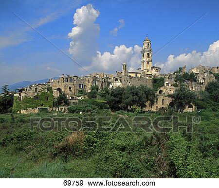 Old ruins of an abandoned town, Bussana Vecchia, Liguria, Italy View Large Photo Image Stock Photo - Old ruins of an abandoned town, Bussana Vecchia, Liguria, Italy . Fotosearch