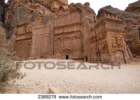 Stock Photo - Old ruins of burial place, Petra, Wadi Musa, Jordan . Fotosearch