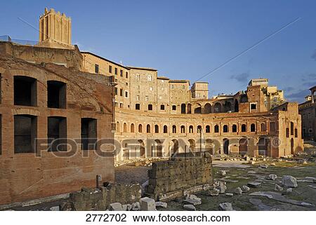 Stock Image - Old ruins of colosseum, Markets of Trajan, Rome, Latium, Italy . Fotosearch
