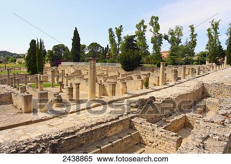Stock Photography - Old ruins of columns, Vaison-la-Romaine, Vaucluse, Provence-Alpes-Cote d'Azur, France . Fotosearch