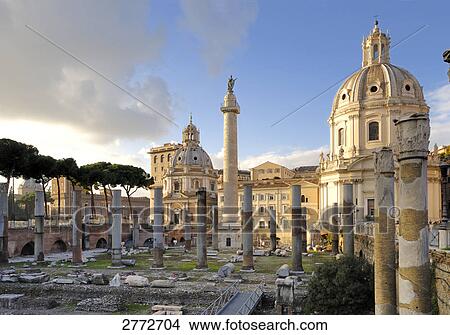 Picture - Old ruins of columns, Trajans Forum, Rome, Latium, Italy . Fotosearch