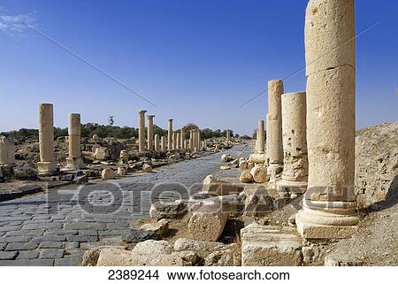 Old ruins of columns, Umm Qais, Jordan View Large Photo Image Picture - Old ruins of columns, Umm Qais, Jordan . Fotosearch
