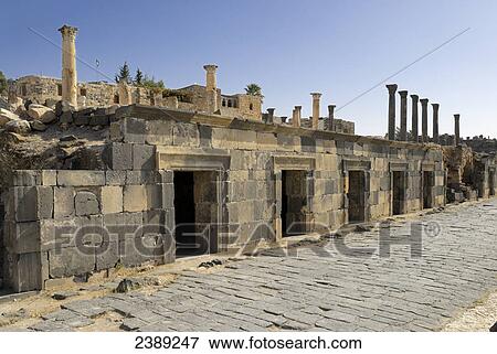 Old ruins of columns, Umm Qais, Jordan View Large Photo Image Stock Photo - Old ruins of columns, Umm Qais, Jordan . Fotosearch