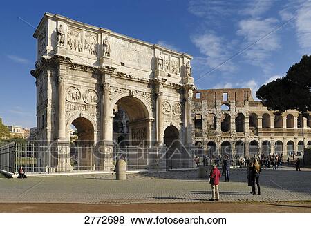 Stock Photo - People in front of triumphal arch, Arch of Constantine, Rome, Latium, Italy . Fotosearch