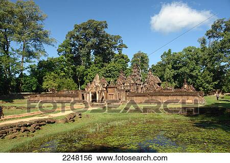 Pond in front of old ruins of temple, Banteay Srei, Cambodia View Large Photo Image Stock Photograph - Pond in front of old ruins of temple, Banteay Srei, Cambodia . Fotosearch