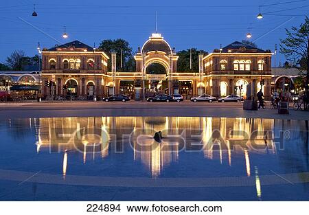 Reflection of building in water, Tivoli Gardens, Copenhagen, Denmark View Large Photo Image Picture - Reflection of building in water, Tivoli Gardens, Copenhagen, Denmark . Fotosearch