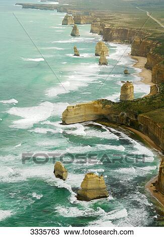 Rock formation at a coast, Port Campbell National Park, Australia, bird's eye view View Large Photo Image Stock Image - Rock formation at a coast, Port Campbell National Park, Australia, bird's eye view . Fotosearch