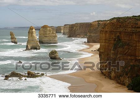 Stock Image - Rock formation at a coast, Port Campbell National Park, Australia, elevated view . Fotosearch