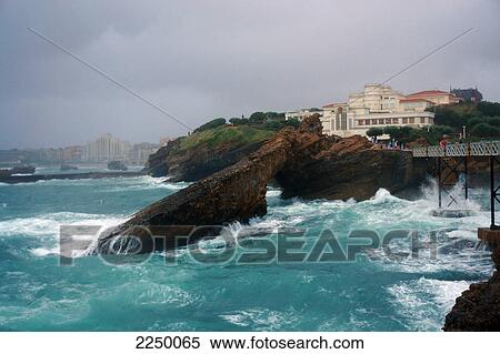 Rock formations at coast, Biarritz, France View Large Photo Image Stock Photography - Rock formations at coast, Biarritz, France . Fotosearch