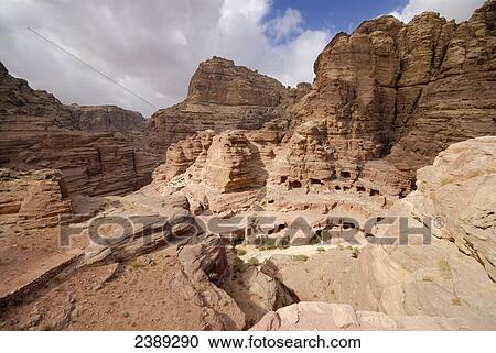 Rock formations on landscape, Petra, Wadi Musa, Jordan View Large Photo Image Stock Image - Rock formations on landscape, Petra, Wadi Musa, Jordan . Fotosearch