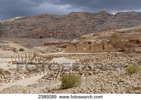 Rock formations on landscape, Petra, Wadi Musa, Jordan View Large Photo Image Stock Photo - Rock formations on landscape, Petra, Wadi Musa, Jordan . Fotosearch