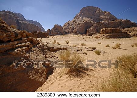 Rock formations on landscape, Wadi Rum, Jordan View Large Photo Image Stock Photo - Rock formations on landscape, Wadi Rum, Jordan . Fotosearch