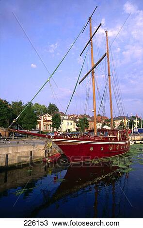 Stock Image - Sailing ship in river, Germany . Fotosearch