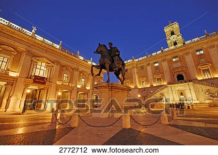 Statue of Marc Aurel on pedestal at night, Monte Capitolino, Rome, Latium, Italy View Large Photo Image Stock Image - Statue of Marc Aurel on pedestal at night, Monte Capitolino, Rome, Latium, Italy . Fotosearch