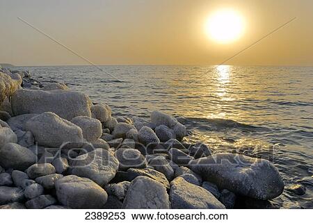 Stock Image - Sunset over lake, Jordan . Fotosearch