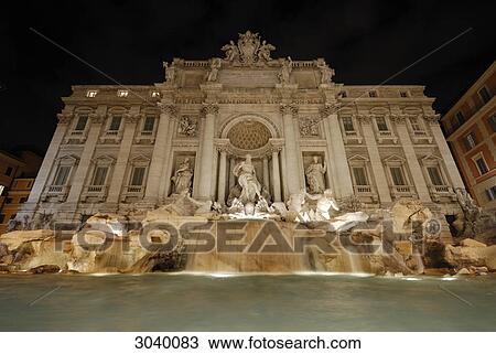 The Trevi Fountain (Fontana di Trevi) at night, Rome, Italy, low angle view View Large Photo Image Stock Image - The Trevi Fountain (Fontana di Trevi) at night, Rome, Italy, low angle view . Fotosearch