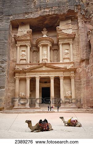 Tourists and camels in front of treasure house, Petra, Wadi Musa, Jordan View Large Photo Image Stock Photograph - Tourists and camels in front of treasure house, Petra, Wadi Musa, Jordan . Fotosearch