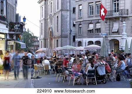 Tourists at sidewalk cafe, Geneva, Switzerland View Large Photo Image Stock Image - Tourists at sidewalk cafe, Geneva, Switzerland . Fotosearch