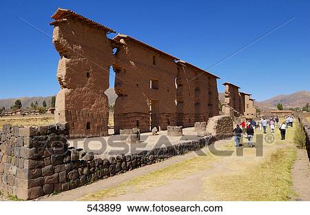 Tourists looking at old ruins of temple, Temple of Wiracocha, Raqchi, Cusco Region, Peru View Large Photo Image Stock Photo - Tourists looking at old ruins of temple, Temple of Wiracocha, Raqchi, Cusco Region, Peru . Fotosearch
