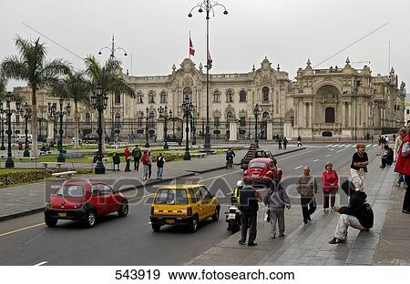 Traffic in front of government building, Palacio De Gobierno, Lima, Lima Province, Lima Region, Peru View Large Photo Image Stock Photo - Traffic in front of government building, Palacio De Gobierno, Lima, Lima Province, Lima Region, Peru . Fotosearch