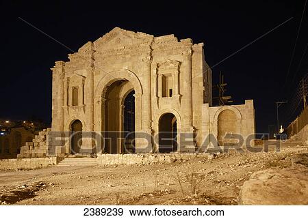 Triumphal arch in ancient roman city, Hadrian's Arch, Jarash, Jordan View Large Photo Image Stock Photo - Triumphal arch in ancient roman city, Hadrian's Arch, Jarash, Jordan . Fotosearch